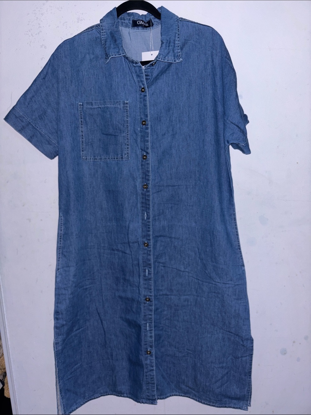 Denim Shirt Dress in Light Blue